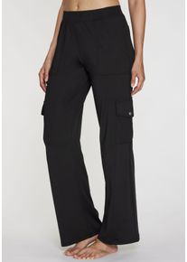 H.I.S. H.I.S Damen Cargohose, Gr. 32, schwarz, Obermaterial: 90% Polyester, 10% Elasthan, unifarben, Basic, Hosen, mit 6 praktischen Taschen, Loungewear