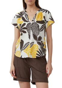 s.Oliver Damen Kurzarmbluse, bunt, casual, Gr. 46, bedruckt, Obermaterial: 52% Leinen, 48% Viskose, Blusen, mit All-Over Print
