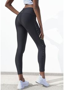 active by Lascana LASCANA ACTIVE Leggings schwarz Gr. 32/34 für Damen. Mit Logoschriftzüge, Logodruck. Figurbetont