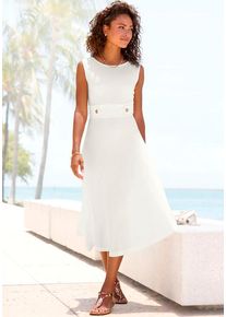 Lascana Midikleid weiß Gr. 38 für Damen. Rundhals und Zierknöpfe. Figurumspielend. Nachhaltig.