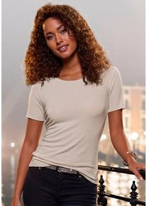 Lascana Rundhalsshirt 'mit feiner Glitzereinfassung' beige Gr. 44/46 für Damen. Tiefer Rundhals und Glitzerdetails. Bequem. Nachhaltig.