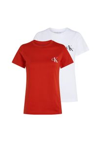 Damen T-Shirt "2-PACK MONOLOGO SLIM TEE"deep magma, brilliant weiß, feminin, Gr. XXL, Calvin Klein Jeans, Single Jersey, Obermaterial: 100%