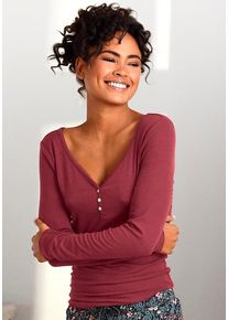 s.Oliver Pyjamaoberteil rot Gr. 32/34 für Damen. V-Ausschnitt und Knöpfe. Körpernah