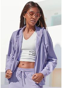Buffalo Kapuzensweatjacke violett Gr. 32/34 für Damen. Mit Druck. Bequem. Nachhaltig.