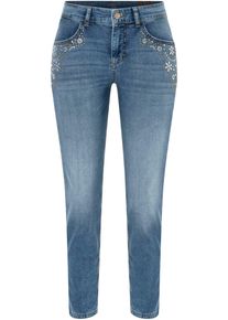 MAC Damen Slim-fit-Jeans "RICH SLIM 7/8 flower"light random washed, casual, Gr. 38, unifarben, Denim/Jeans, Obermaterial: 88% Baumwolle, 9%