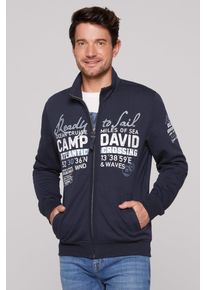 CAMP DAVID Herren Sweatjacke, blau, casual, Gr. 4XL, bedruckt, bestickt, Material: 52% Baumwolle, 48% Polyester, Sweatjacken, mit Stehkragen