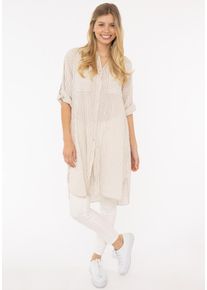 Zwillingsherz Damen Kurzarmbluse "Longbluse "Kida"", beige, modisch, gestreift, Obermaterial: 100% Baumwolle, Blusen, mit hochgekrempelten Ärmel, One