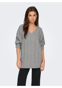 Only Damen V-Ausschnitt-Pullover "ONLJEANETT LIFE L/S CABLE V-NECK CC KNT", grau, modisch, Gr. XL, unifarben, Strick, Obermaterial: 88% Polyester, 6%