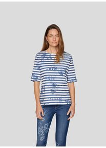 Rabe Damen T-Shirtdunkel jeans, casual, Gr. 44, bedruckt, gestreift, Obermaterial: 100% Baumwolle, Shirts, mit Streifenmuster und Print