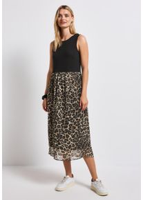 Street One Damen Midikleid, schwarz, casual, Gr. 42, animal-print, Stoff, Oberteil: 97% Viskose, 3% Elasthan; Rock: 100% Polyester; Unterrock: 100%