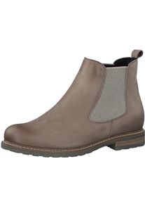 Tamaris Damen Chelseaboots, Gr. 38, grau, Nubukleder, Elastischer Einsatz, unifarben, used, klassisch, Schuhe, Blockabsatz, Stiefelette,
