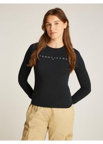 Tommy Jeans Damen Langarmshirt "TJW SLIM LINEAR TEE LS EXT", schwarz, Basic, Gr. XL, unifarben, Jersey, Obermaterial: 100% Baumwolle, Shirts, mit
