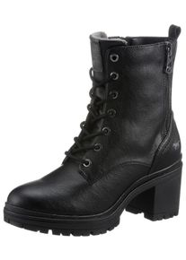 Mustang Shoes Damen Schnürstiefelette, Gr. 39, schwarz, Lederimitat, elegant, Schuhe, mit kräftiger Profilsohle