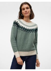 Véro Moda VERO MODA Damen Strickpullover "VMSIMONE LS NORDIC PULLOVER GA REP BOO", grün, modisch, Gr. M, gemustert, Strick, Obermaterial: 52% Polyester, 23%