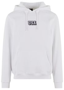 MisterTee Herren Kapuzensweatshirt "MisterTee USA College Wording Patch Hoody", weiß, Gr. S, bedruckt, 65% Baumwolle, 35% Polyester, Sweatshirts