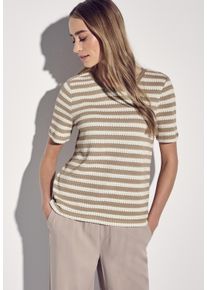 Street One Damen T-Shirt, beige, casual, Gr. 36, gestreift, Jersey, Obermaterial: 65% Baumwolle, 35% Polyester, Shirts, mit Streifen Muster