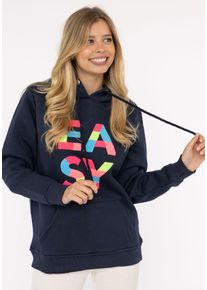 Zwillingsherz Damen Hoodie ""EASY"", blau, modisch, Gr. SM, unifarben mit Farbeinsatz, Sweatware, Obermaterial: 50% Baumwolle, 50% Polyester,