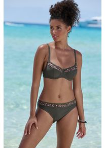 Lascana Damen Bügel-Bikini-Top "Adelin", grün, Gr. 38, Animalprint, unifarben, Recycling-Polyamid, Bikini-Oberteile, mit bedruckten Einsätzen