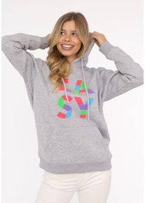 Zwillingsherz Damen Hoodie ""EASY"", grau, modisch, Gr. SM, unifarben mit Farbeinsatz, Sweatware, Obermaterial: 50% Baumwolle, 50% Polyester,
