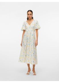 Véro Moda VERO MODA Damen Sommerkleid "VMFLORA OLGA SS 7/8 DRESS WVN GA"snow weiß aop:olga, modisch, Gr. S, bedruckt, Web, Obermaterial: 75% Viskose, 20%