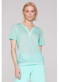 SOCCX Damen Rundhalsshirt, blau, casual, Gr. M, bedruckt, Material: 65% Viskose, 35% Polyester, Shirts, mit fixierten Turn-Up-Ärmeln