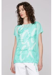 SOCCX Damen 2-in-1-Shirt, blau, casual, Gr. L, bedruckt, Material Oberteil: 97% Polyester, 3% Elasthan, Material Top: 95% Baumwolle, 5% Elasthan,