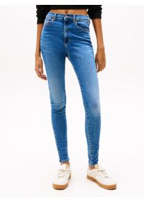 Tommy Jeans Damen Bootcut-Jeans "SYLVIA HGH FLR", blau, casual, Gr. 27, unifarben, Denim/Jeans, Obermaterial: 98% Baumwolle, 2% Elasthan, Jeans,