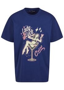 MisterTee Herren T-Shirt "MisterTee Lady Luck Oversize Tee", blau, casual, Gr. XL, bedruckt, 100% Baumwolle, Shirts