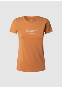 Pepe Jeans Damen T-Shirt "NEW VIRGINIA", orange, casual, Gr. XS, Single Jersey, Obermaterial: 95% Baumwolle, 5% Elasthan, Shirts, mit Logo-Print