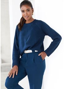 Lascana Damen Strickpullover, blau, modisch, Gr. 32, unifarben, Rippstrick, Obermaterial: 45% Polyacryl, 35% Polyamid, 20% Polyester, Pullover, mit