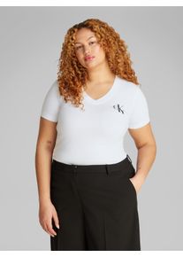 Damen T-Shirt "PLUS 2-PACK MONOLOGO V-NECK TEE"brilliant weiß, brilliant weiß, feminin, Gr. 5XL, Calvin Klein Jeans Plus, unifarben, Single Jersey,