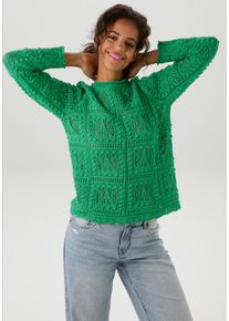 Aniston CASUAL Damen Strickpullover, grün, modisch, Gr. 46, Ajourstrickmuster, unifarben, Strick, Obermaterial: 50% Baumwolle, 50% Polyacryl,