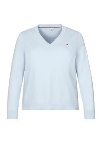 Damen Strickpullover "CRV CO JERSEY STITCH LS V-NK SWT", blau, casual, Gr. 48, Tommy Hilfiger Curve, unifarben, Strick, Obermaterial: 67% Baumwolle,