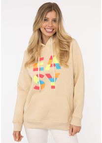 Zwillingsherz Damen Hoodie ""EASY"", beige, modisch, Gr. LXL, unifarben mit Farbeinsatz, Sweatware, Obermaterial: 50% Baumwolle, 50% Polyester,