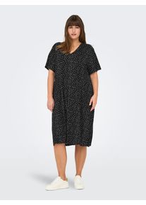 Only CARMAKOMA Damen Shirtkleid "CARFYRLA LIFE S/S V-NCK BLK AOP DRE NOOS"schwarz aop:cloud dancer dots, casual, Gr. S, bedruckt, Web, Obermaterial: