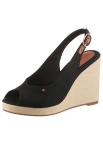 Tommy Hilfiger Damen High-Heel-Sandalette "FLAG HIGH WEDGE ESPAD SLINGBACK", Gr. 39, schwarz, Baumwolle, modisch, Schuhe, Sommerschuh, Partyschuh,