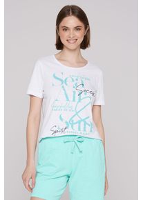 SOCCX Damen Rundhalsshirt, weiß, casual, Gr. M, bedruckt, Material: 100% Baumwolle, Shirts, aus Baumwolle