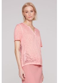 SOCCX Damen Rundhalsshirtbeachy rot, casual, Gr. XL, bedruckt, Material: 65% Viskose, 35% Polyester, Shirts, mit fixierten Turn-Up-Ärmeln