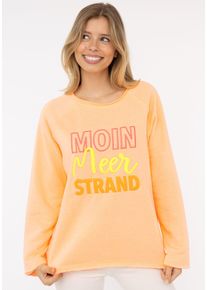 Zwillingsherz Damen Hoodie ""Moin Meer Strand"", orange, modisch, Gr. SM, Sweatware, Obermaterial: 50% Baumwolle, 50% Polyester, Sweatshirts, mit