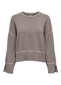 Only Damen Strickpullover "ONLIBI LS STITCH O-NECK CC KNT"satellite detail:weißcap gray, mel, modisch, Gr. XL, unifarben, Strick, Obermaterial: 50%
