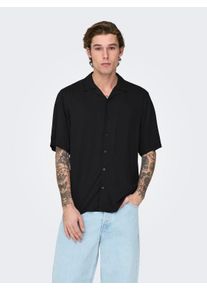 Only & Sons ONLY & SONS Herren Kurzarmhemd "ONSDASH LIFE REG VISC RES SS SHIRT", schwarz, modisch, Gr. M, unifarben, Web, Obermaterial: 100% Viskose, Hemden