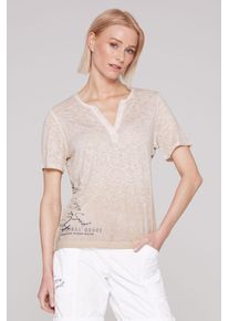 SOCCX Damen Rundhalsshirt, beige, casual, Gr. XXXL, bedruckt, Material: 65% Viskose, 35% Polyester, Shirts, mit fixierten Turn-Up-Ärmeln