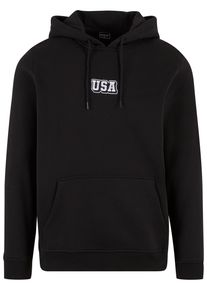 MisterTee Herren Kapuzensweatshirt "MisterTee USA College Wording Patch Hoody", schwarz, Gr. XS, bedruckt, 65% Baumwolle, 35% Polyester, Sweatshirts