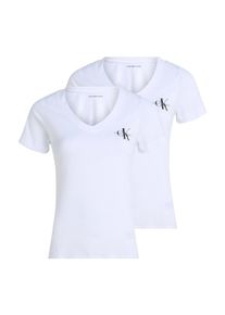 Damen T-Shirt "2-PACK MONOLOGO V-NECK TEE"brilliant weiß, brilliant weiß, feminin, Gr. XL, Calvin Klein Jeans, unifarben, Single Jersey,