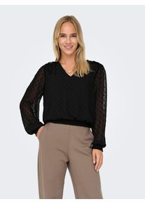 Only Damen Blusenshirt "ONLELMIRA LIFE NEW DOBBY L/S TOP WVN", schwarz, modisch, Gr. M, unifarben, Jersey, Obermaterial: 100% Polyester, Shirts