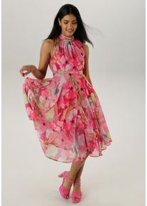Damen Chiffonkleidpink, rosa, hellpink, kiwigrün, schwarz, gelb, modisch, Gr. 42, Aniston SELECTED, geblümt, bedruckt, Chiffon, Web, Obermaterial: