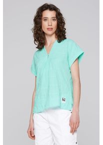 SOCCX Damen Schlupfbluse, blau, casual, Gr. XXXL, Strukturmuster, Material: 100% Baumwolle, Blusen, im Turn-Up-Look