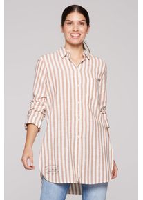 SOCCX Damen Langarmbluse, beige, casual, Gr. M, gestreift, bedruckt, Material: 100% Baumwolle, Blusen, aus Baumwolle