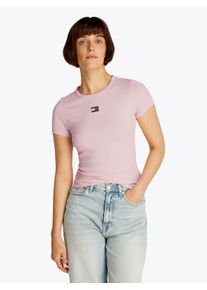 Tommy Jeans Damen T-Shirt "TJW SLIM BADGE RIB TEE", rosa, casual, Gr. S, unifarben, Rippware, Obermaterial: 95% Baumwolle, 5% Elasthan, Shirts, in