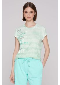 SOCCX Damen Rundhalsshirt, blau, casual, Gr. XL, bedruckt, Material: Grundmaterial: 100% Polyester, Ausbrenner: 100% Viskose, Shirts, mit